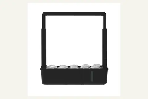 Black GrowGrid 15-Pod with its rectangular height-adjustable light frame and empty planting deck; existing supplier image