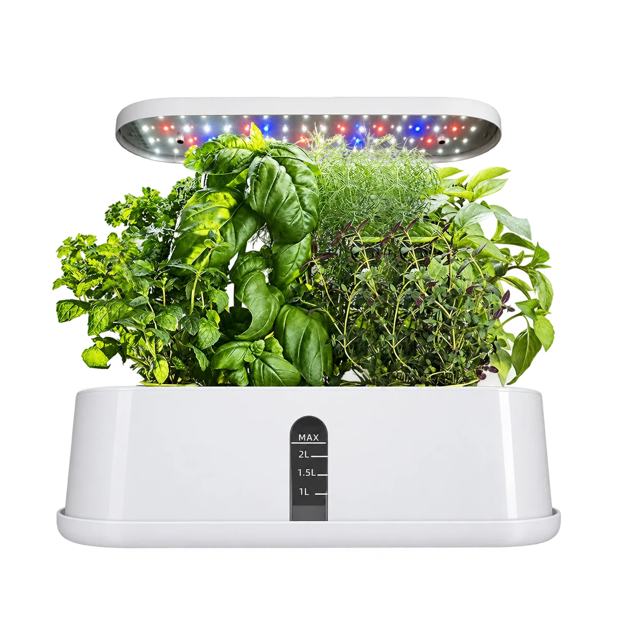 Transparent-background cutout of the GrowGrid 10-Pod indoor garden with plants