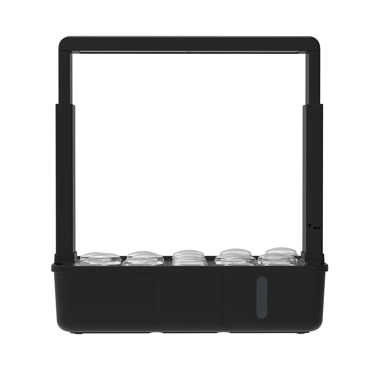 Front view of the black GrowGrid 15-pod indoor garden without plants
