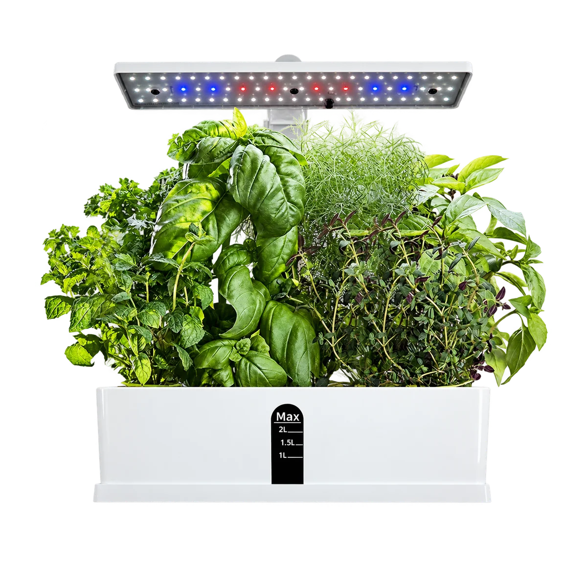 Transparent-background cutout of the GrowGrid Halo 3 indoor garden with plants